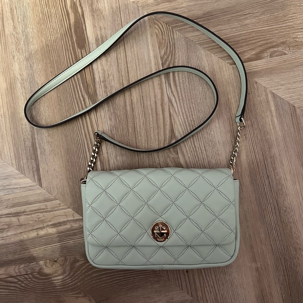 Kate Spade Mint Quilted Flap crossbody purse with strap NWOT